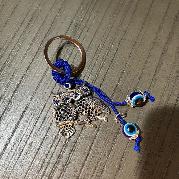 Colbolt Blue And Silver 2 Owl Evil Eyes Key Chain - Picture 4 of 4